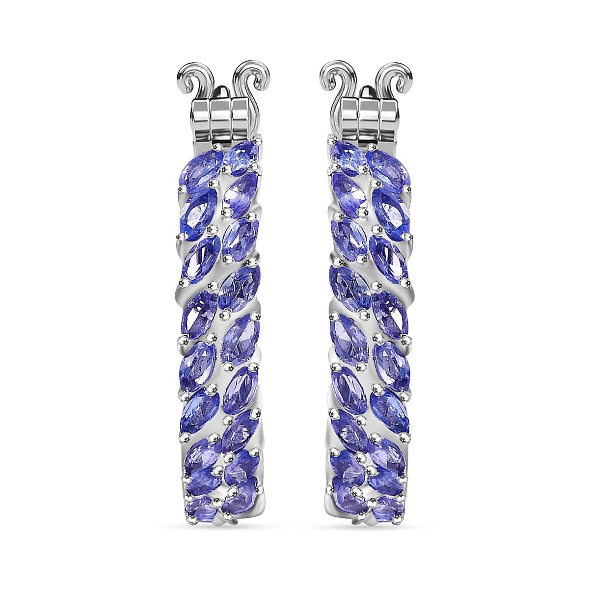 Doorbuster Karis Tanzanite 5.90 ctw Hoop Earrings in Platinum Bond