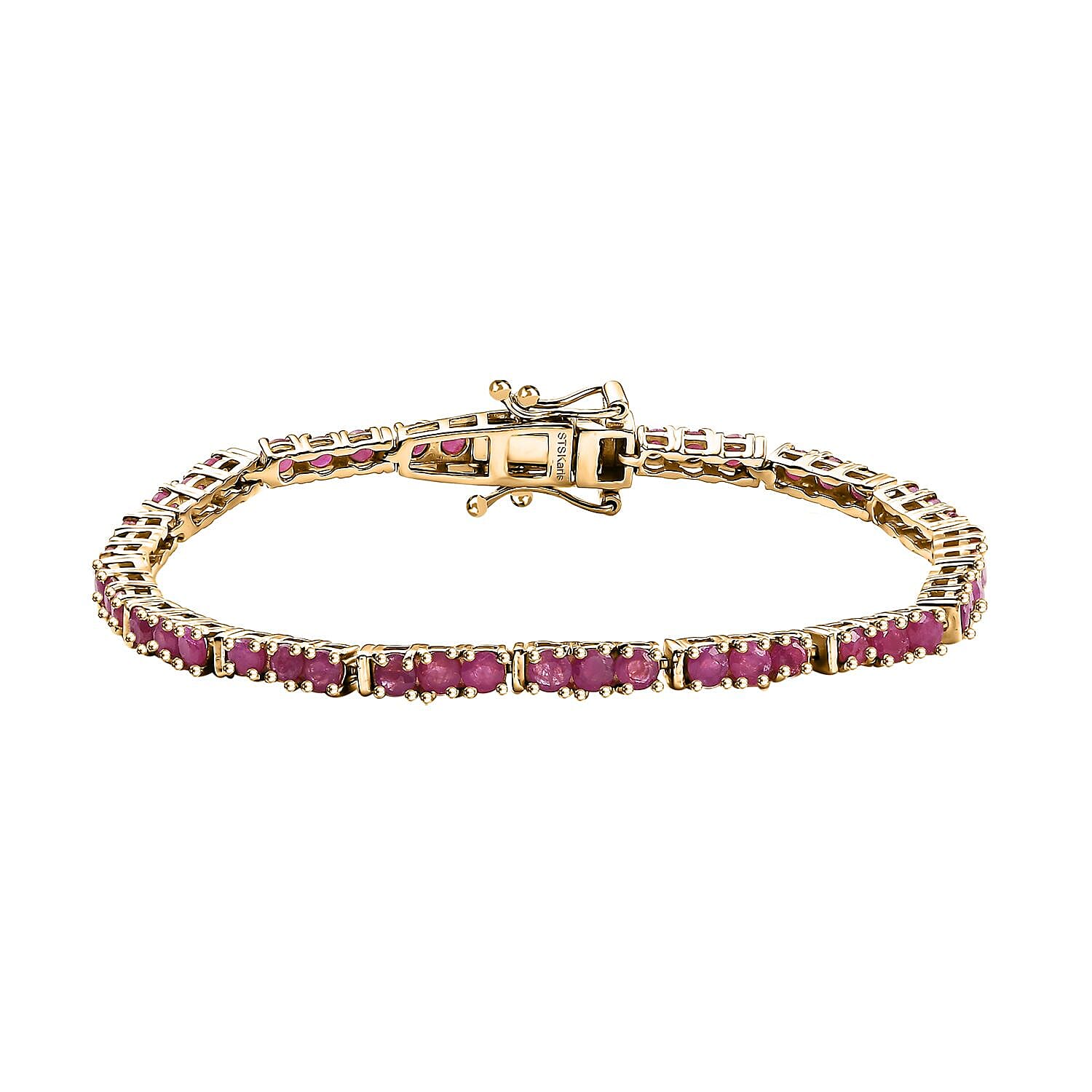 Doorbuster Karis Ruby 5.85 ctw Tennis Bracelet in 18K Yellow Gold Plated (6.50 In)