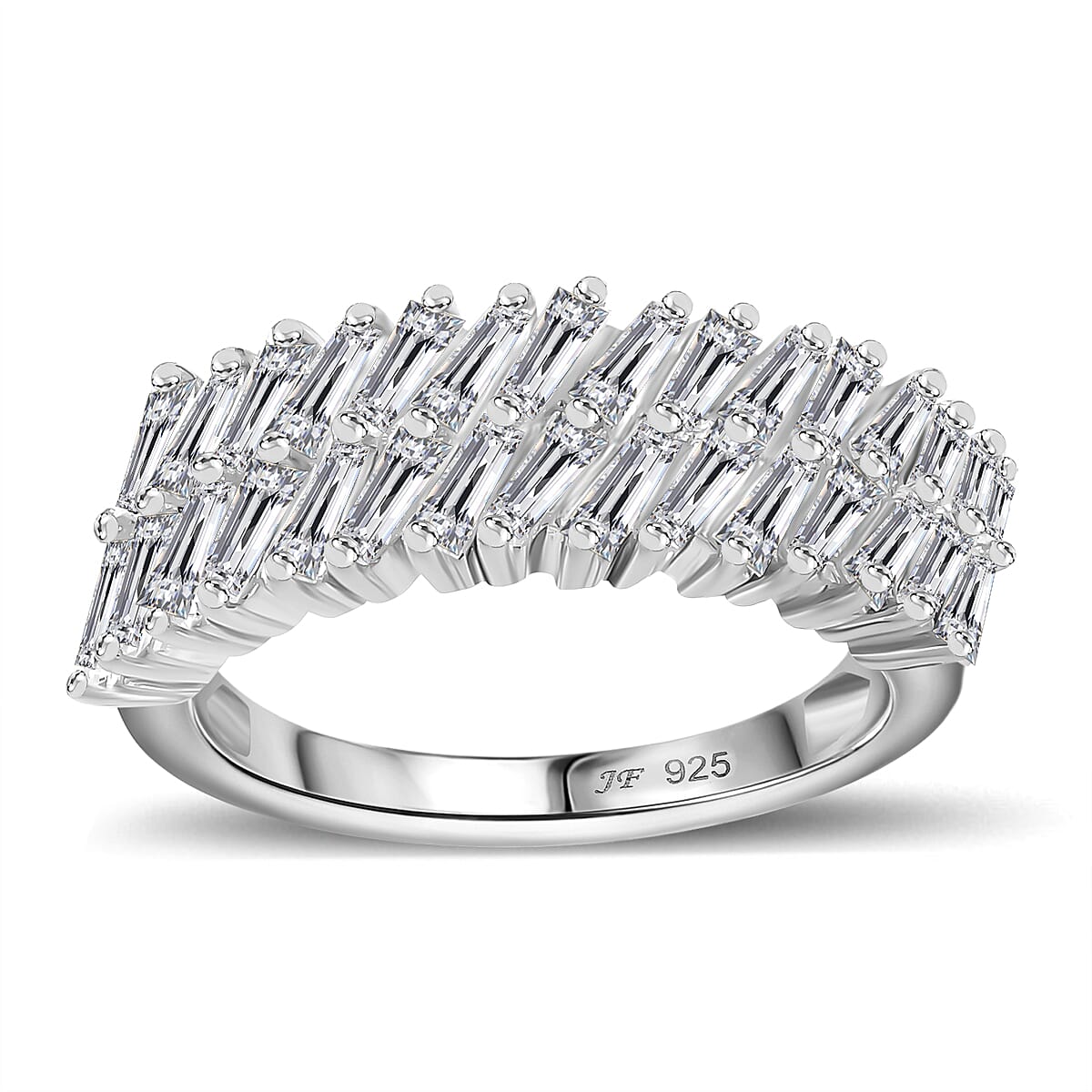 J Francis Embellished with Zirconia by Swarovski Glacier Stream Ring in Rhodium Over Sterling Silver (Size 10.0) 2.50 ctw