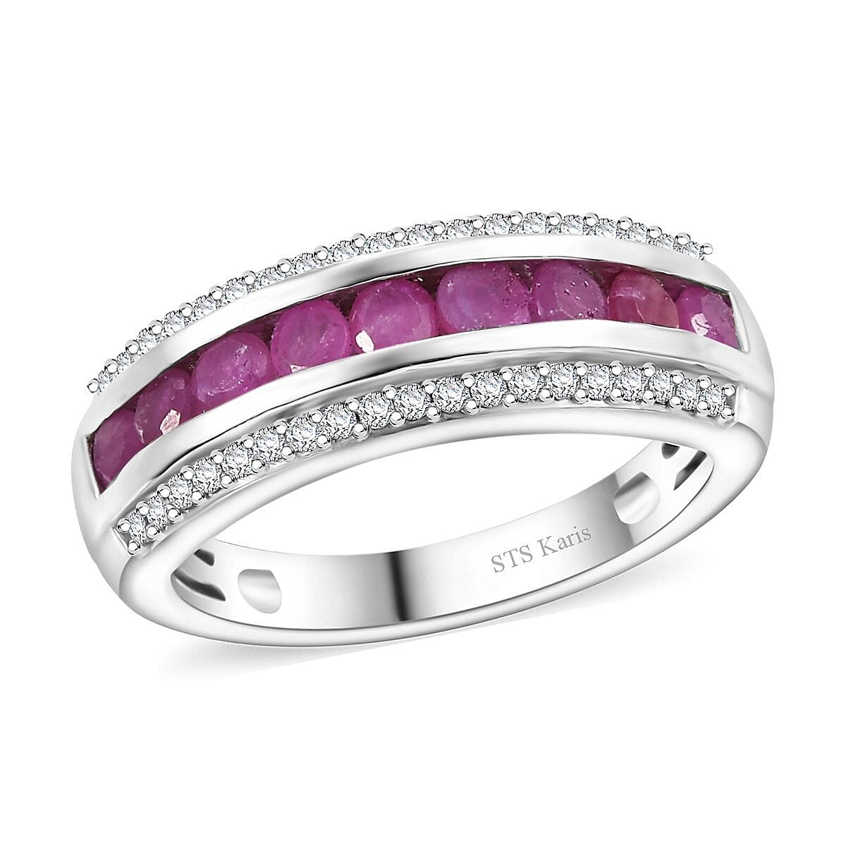 Doorbuster Karis Ruby, White Zircon Ring in Platinum Bond (Size 10.0) 1.20 ctw
