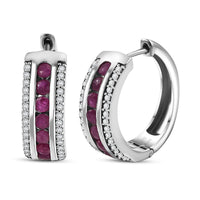 Doorbuster Karis Ruby, White Zircon Hoop Earrings in Platinum Bond 1.85 ctw