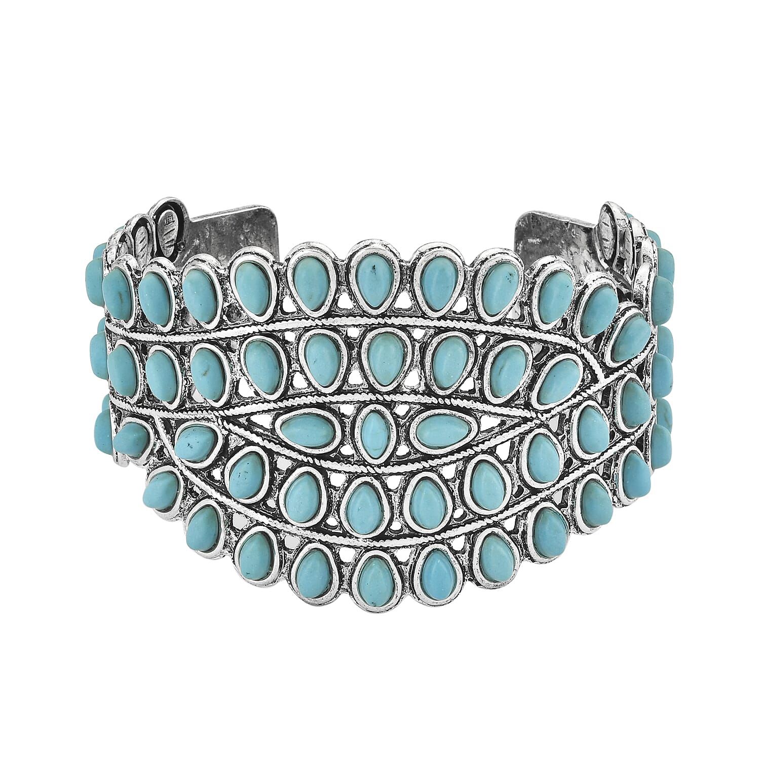 Doorbuster Blue Howlite 20.00 ctw Bangle Bracelet in Silvertone (7.50 In)