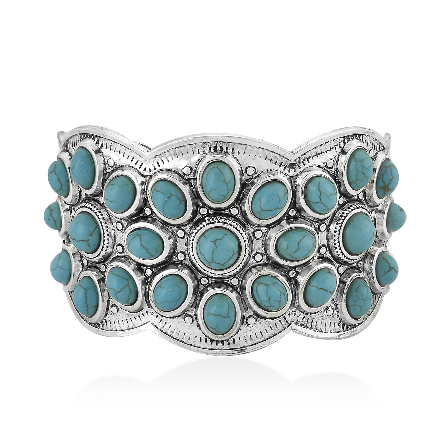 Doorbuster Blue Howlite Bangle Bracelet in Silvertone (7.50 In) 10.00 ctw