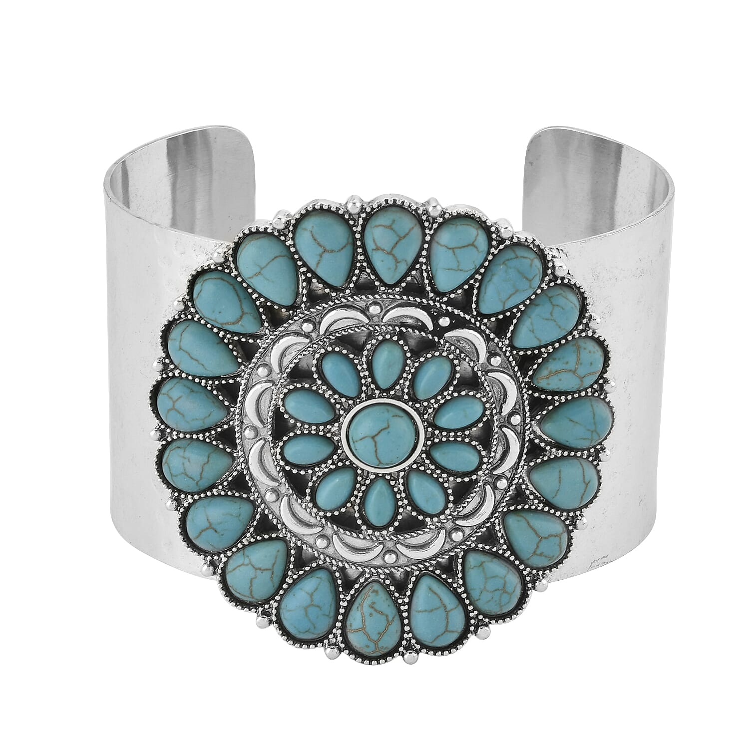 Doorbuster Blue Howlite Bangle Bracelet in Silvertone (7.50 In) 12.00 ctw