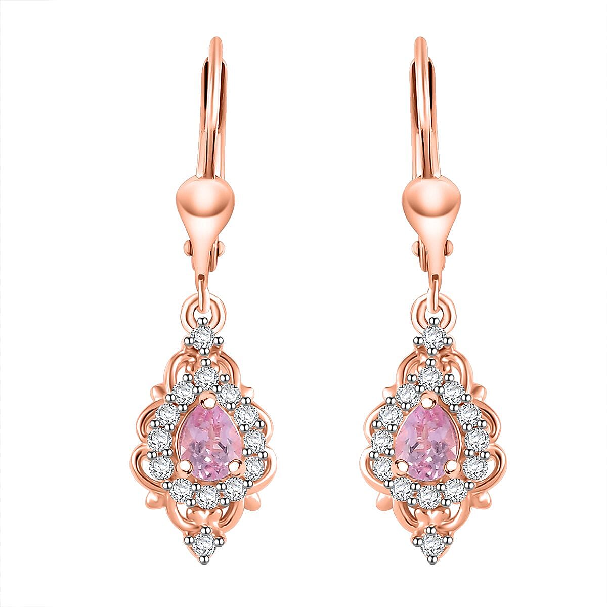 D'Joy Narsipatnam Pink Spinel and White Zircon 1.25 ctw Lever Back Earrings in 18K Vermeil Rose Gold Over Sterling Silver