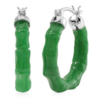 Green Jade Hoop Earrings in Rhodium Over Sterling Silver 20.00 ctw