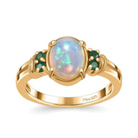 Ethiopian Welo Opal, Kagem Zambian Emerald Ring in 18K Vermeil YG Over Sterling Silver (Size 7.0) 1.25 ctw