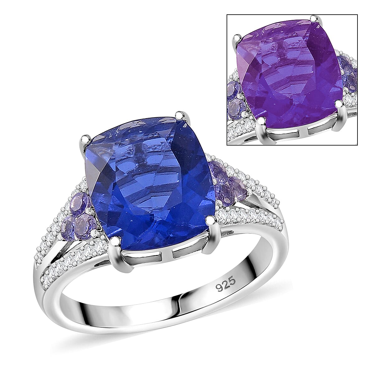 Color Change Fluorite (IR) and Multi Gemstone 6.85 ctw Ring in Rhodium Over Sterling Silver (Size 10.0)