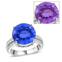 Color Change Fluorite (IR) and White Zircon 11.65 ctw Ring in Rhodium Over Sterling Silver (Size 10.0)