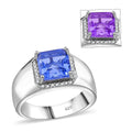 Color Change Fluorite (IR) and White Zircon 3.10 ctw Men's Ring in Rhodium Over Sterling Silver (Size 10.0) - Sticky add to cart bar