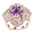 GP Amore Collection Asscher Cut Premium Kunzite, Moissanite Good Luck Endless Knot Ring in 18K Vermeil RG Over Sterling Silver (Size 10.0) 6.50 ctw - Sticky add to cart bar