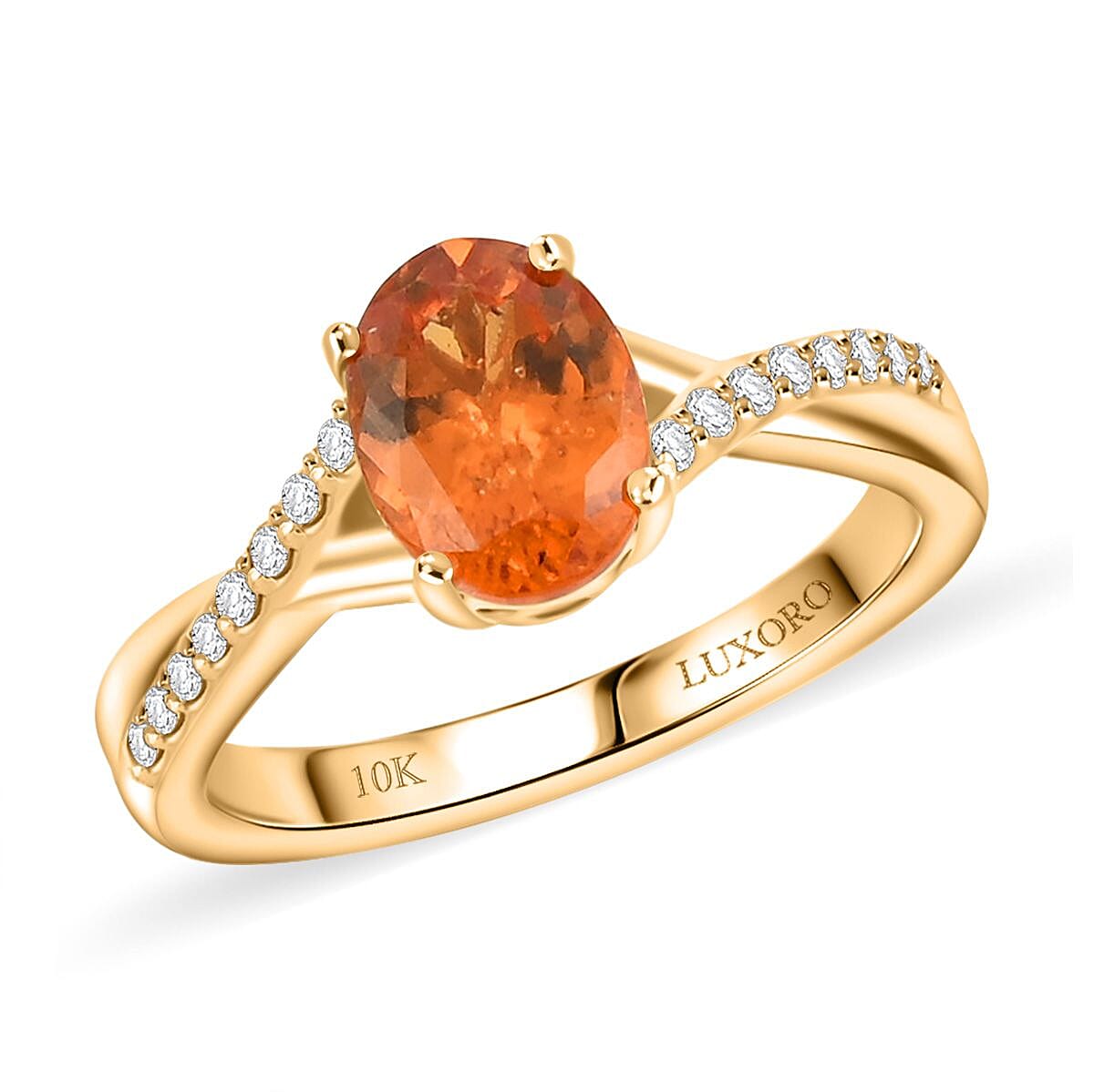 Certified & Appraised Luxoro AAA Fanta Garnet and G-H I2 Diamond 1.70 ctw Ring in 10K Yellow Gold (Size 10.0)