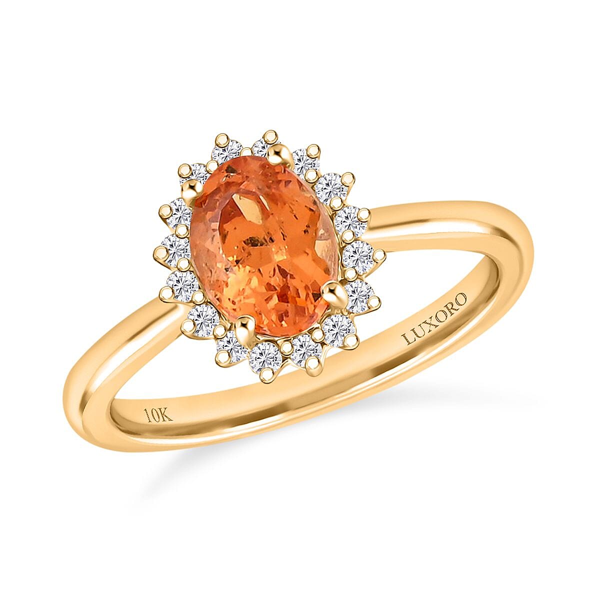 Certified & Appraised Luxoro 10K Yellow Gold AAA Fanta Garnet, Diamond (G-H, I2) (0.17 cts) Ring (Size 10.0) 1.70 ctw