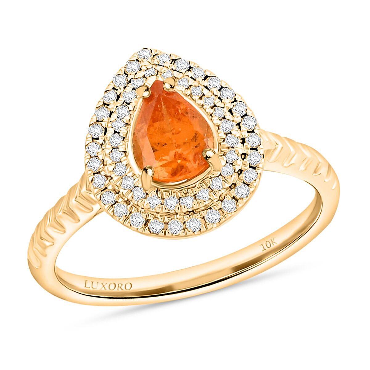 Certified & Appraised Luxoro 10K Yellow Gold AAA Fanta Garnet, Diamond (G-H, I2) (0.33 cts) Ring (Size 10.0) 1.70 ctw
