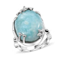 Natural Green Larimar, White Zircon Sunset with Palm Tree Ring in Rhodium Over Sterling Silver (Size 10.0) 18.20 ctw - Sticky add to cart bar
