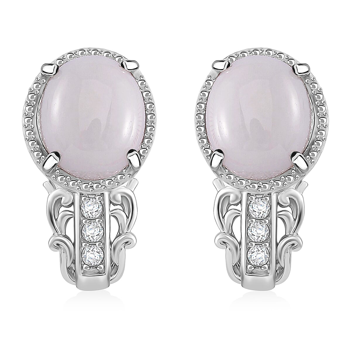 Natural Jade, Moissanite Earrings in Rhodium Over Sterling Silver 12.20 ctw