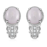 Natural Jade, Moissanite Earrings in Rhodium Over Sterling Silver 12.20 ctw
