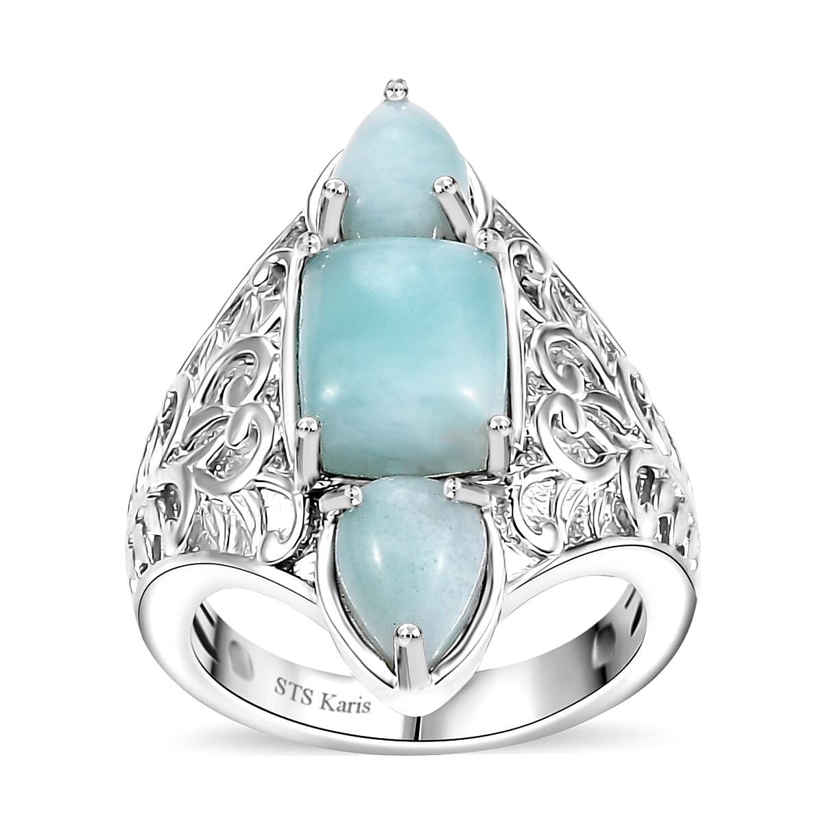 Karis Natural Green Larimar 3 Stone Ring in Platinum Bond (Size 10.0) 4.50 ctw