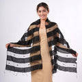 Black Silk and Modal Blend Natural Floating Stripe Scarf - 70" x 28" - Sticky add to cart bar
