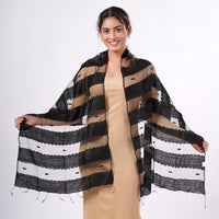 Black Silk and Modal Blend Natural Floating Stripe Scarf - 70" x 28"
