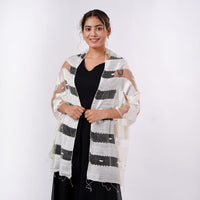 Black Silk and Modal Blend Natural Floating Stripe Scarf - 70" x 28"
