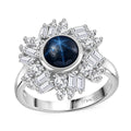 Blue Star Sapphire (DF), Moissanite Ring in Rhodium Over Sterling Silver (Size 10.0) 3.40 ctw - Sticky add to cart bar