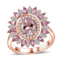 Premium Pink Morganite, Multi Gemstone Floral Ring in 18K Vermeil RG Over Sterling Silver (Size 10.0) 3.50 ctw - Sticky add to cart bar