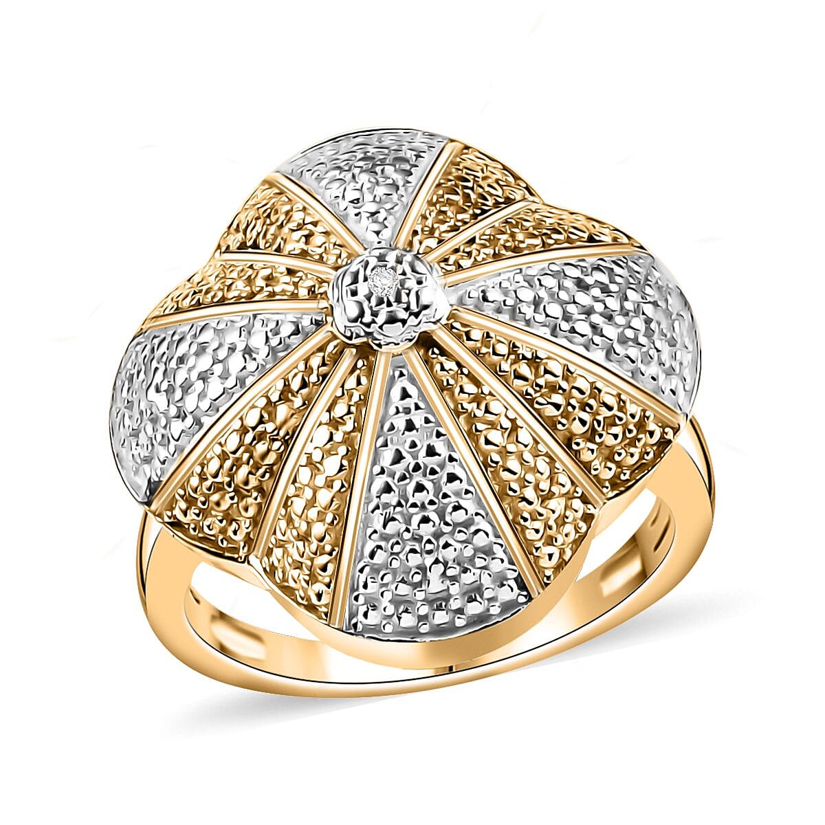 White Diamond Accent Fancy Ring in 18K YG Plated and Platinum Bond