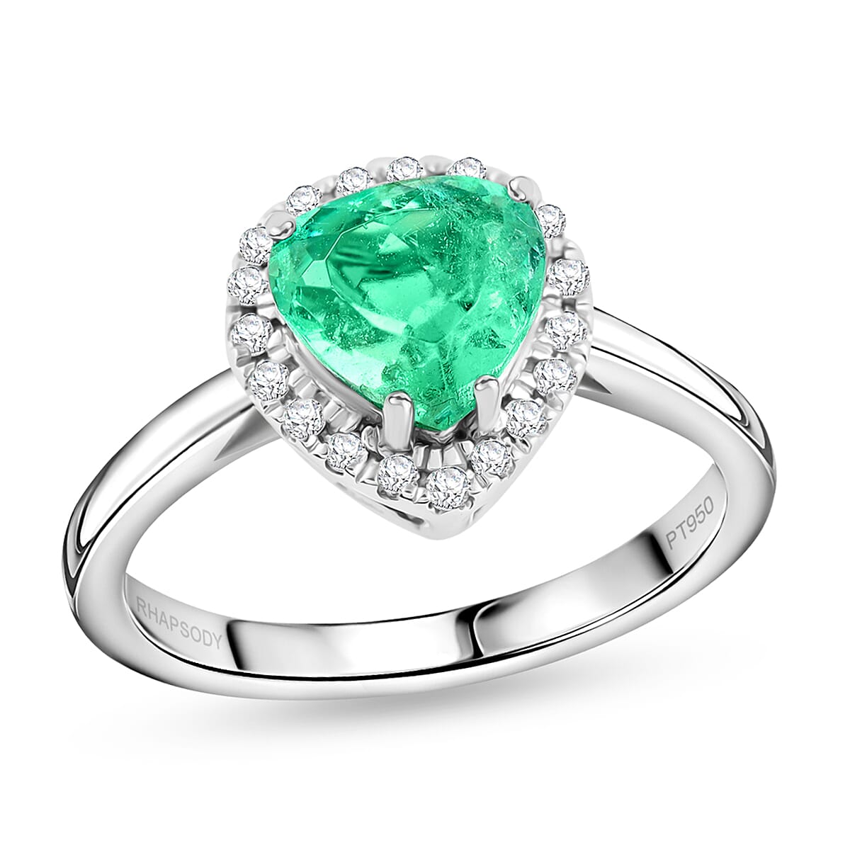 Certified and Appraised Rhapsody 950 Platinum AAAA Boyaca Colombian Emerald, Diamond (G-H, SI) Ring (Size 7.0) 1.70 ctw