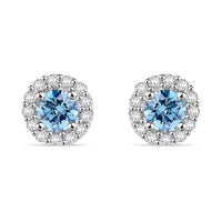 Lab Grown Blue and White Diamond (IR) 0.52 ctw Earrings in Platinum Over Sterling Silver