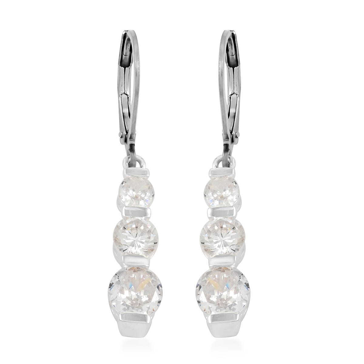 Simulated Diamond Lever Back Earrings in Sterling Silver 5.00 ctw