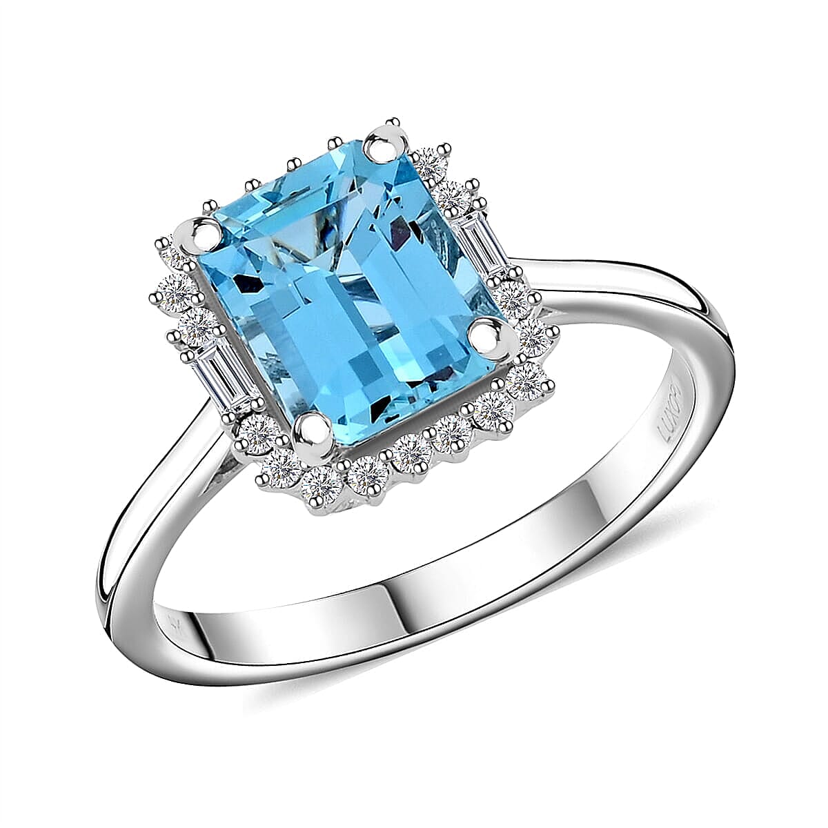 Certified & Appraised AAA Santa Maria Aquamarine and G-H I2 Diamond 2.45 ctw Ring in 14K White Gold (Size 7.0) 4.20 Grams