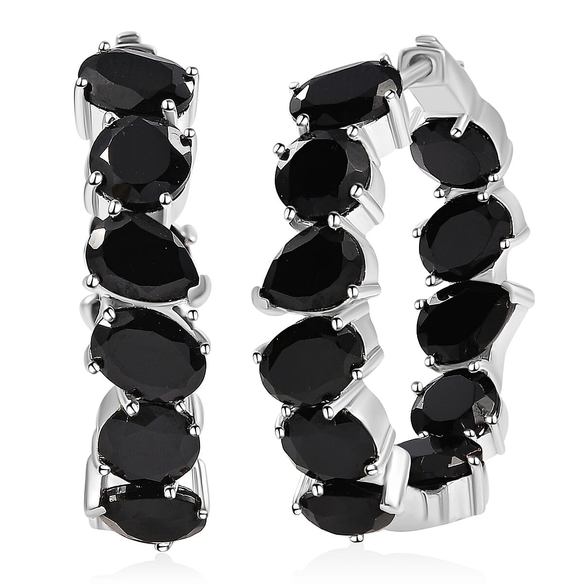 Ever True Thai Black Spinel 22.55 ctw Hoop Earrings in Platinum Bond