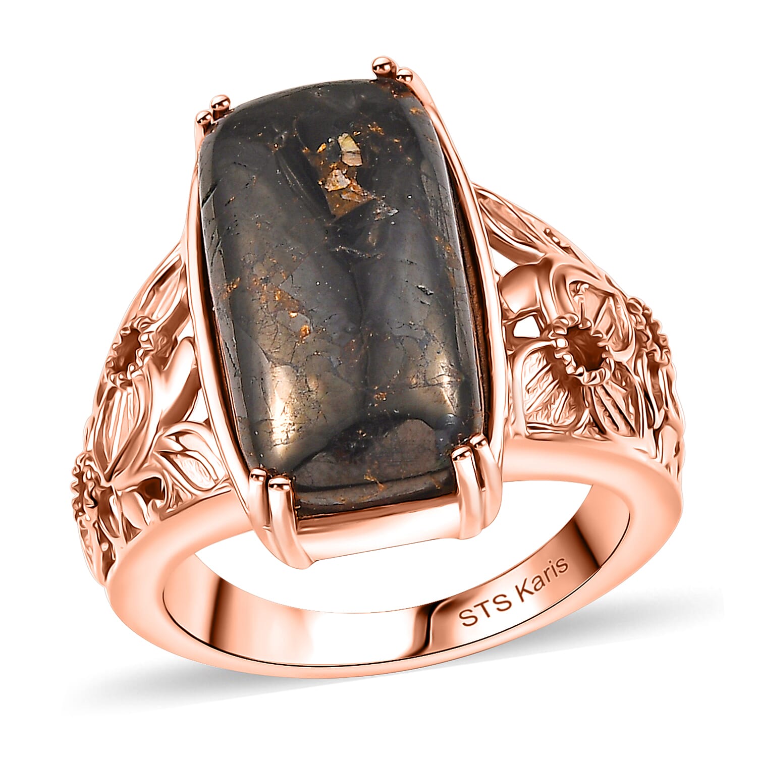 Karis Matrix Silver Shungite Solitaire Ring in 18K RG Plated (Size 10.