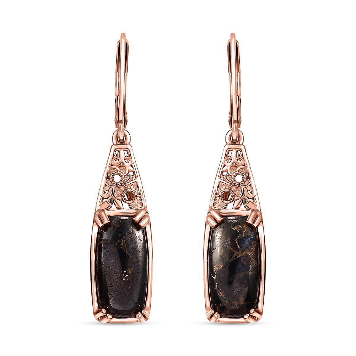 Karis Matrix Silver Shungite Solitaire Lever Back Earrings in 18K RG Plated 5.60 ctw