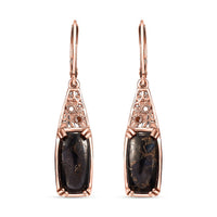 Karis Matrix Silver Shungite Solitaire Lever Back Earrings in 18K RG Plated 5.60 ctw