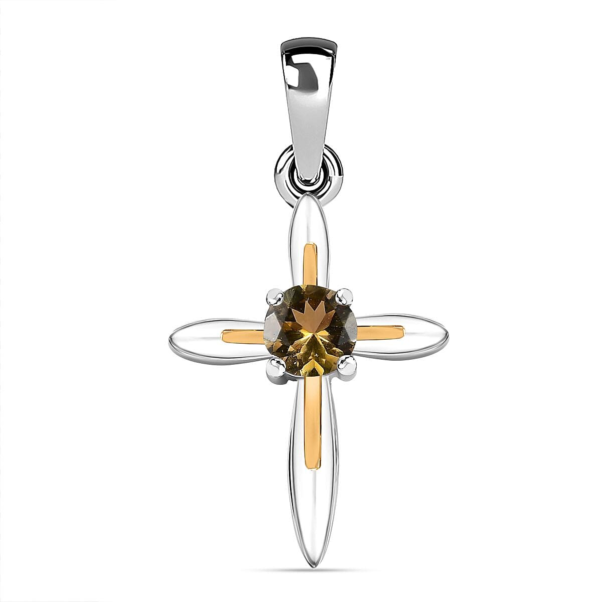 Natural Golden Tanzanite 0.27 ctw Cross Pendant Without Chain in 14K Yellow Gold and Platinum Over Sterling Silver