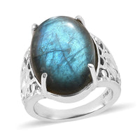 Malagasy Labradorite Vintage Solitaire Ring in Stainless Steel