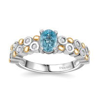 Premium Cambodian Blue Zircon, Moissanite Ring in 18K Vermeil YG and Rhodium Over Sterling Silver (Size 6.0) 2.50 ctw