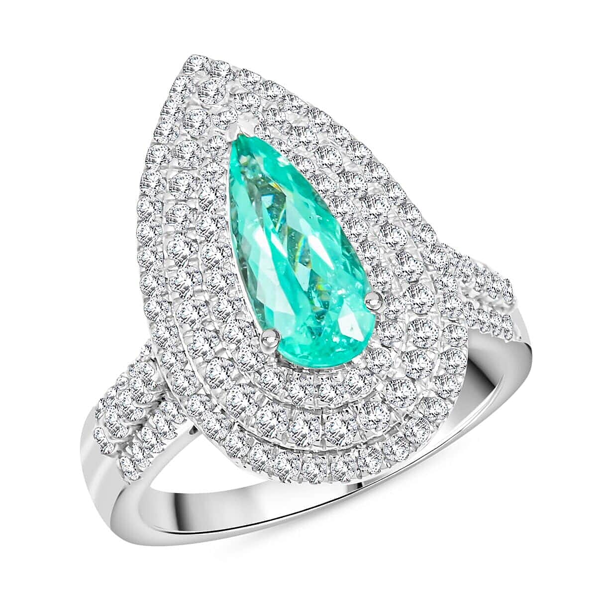 Rhapsody 950 Platinum AAAA Paraiba Tourmaline, Diamond (E-F, VS) Ring (Size 10.0) (11.50 g) 3.11 ctw