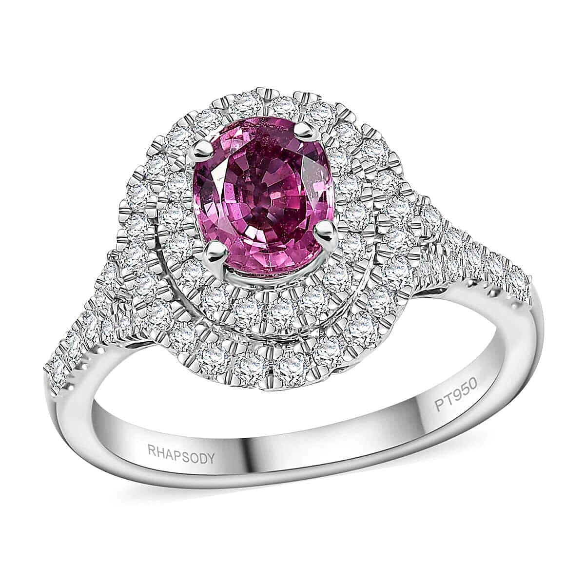 Certified & Appraised Rhapsody 950 Platinum AAAA Padparadscha Sapphire, Diamond (E-F, VS2) (0.61 cts ) Ring (Size 6.0) (6 g) 1.80 ctw