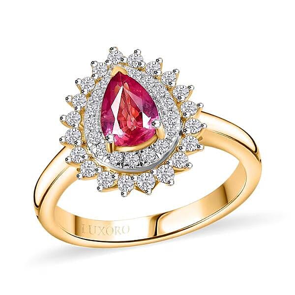 Certified & Appraised Luxoro 14K Yellow Gold AAA Padparadscha Sapphire, Diamond (G-H, I2) (0.40 cts) Ring (Size 10.0) 1.25 ctw