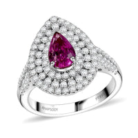 Certified & Appraised Rhapsody 950 Platinum AAAA Padparadscha Sapphire, Diamond (E-F, VS2) (1.22 cts) Double Halo Ring (Size 7.0) (7 g) 2.50 ctw