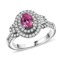 Certified & Appraised Rhapsody 950 Platinum AAAA Padparadscha Sapphire, Diamond (E-F, VS2) (0.62 cts ) Ring (Size 8.0) (7.71 g) 1.76 ctw