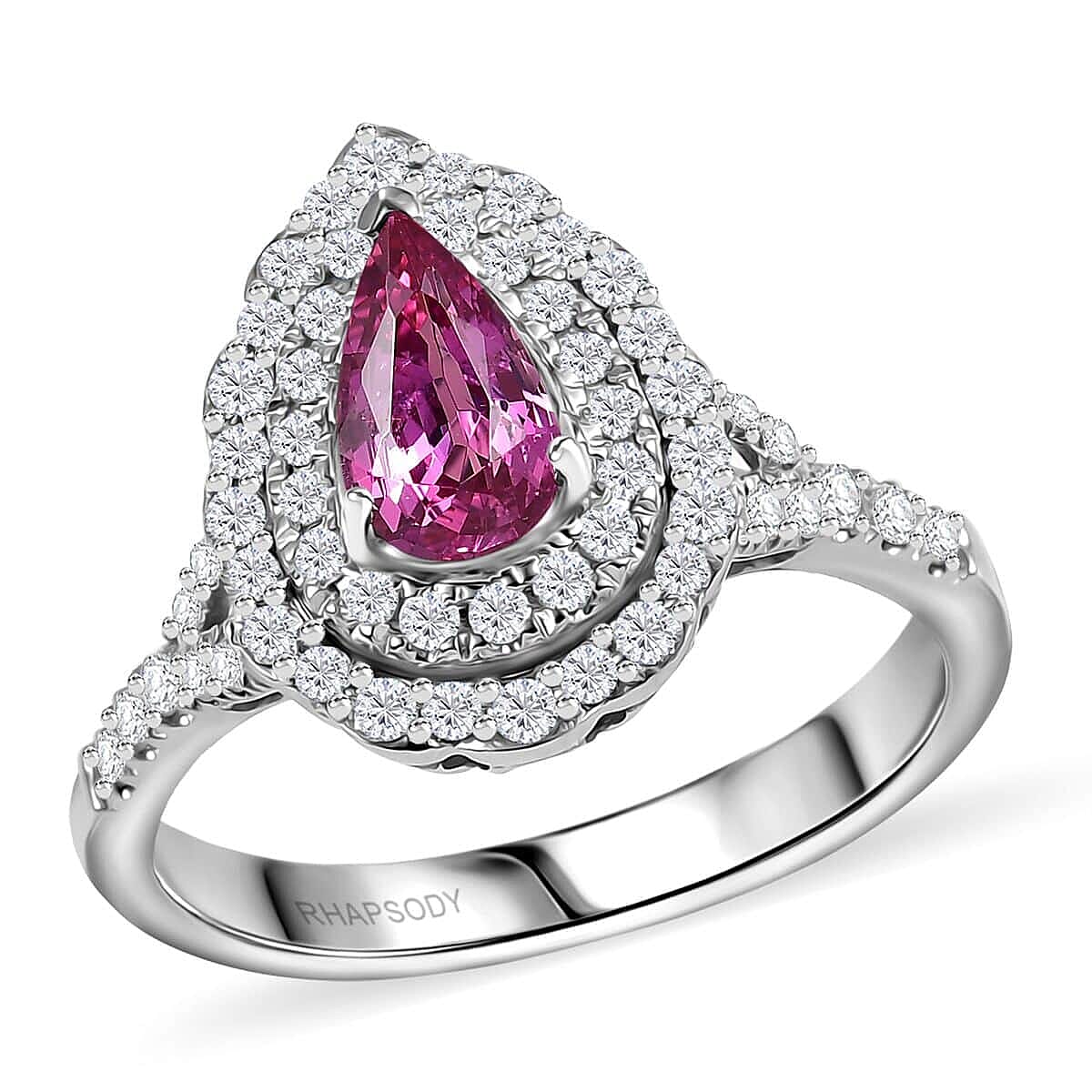 Certified & Appraised Rhapsody 950 Platinum AAAA Padparadscha Sapphire, Diamond (E-F, VS2) (0.61 cts ) Ring (Size 10.0) (6.30 g) 1.60 ctw