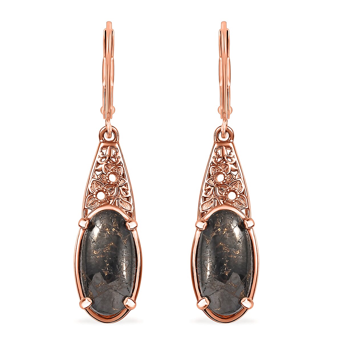 Karis Matrix Silver Shungite Lever Back Earrings 18K RG Plated 5.40 ctw