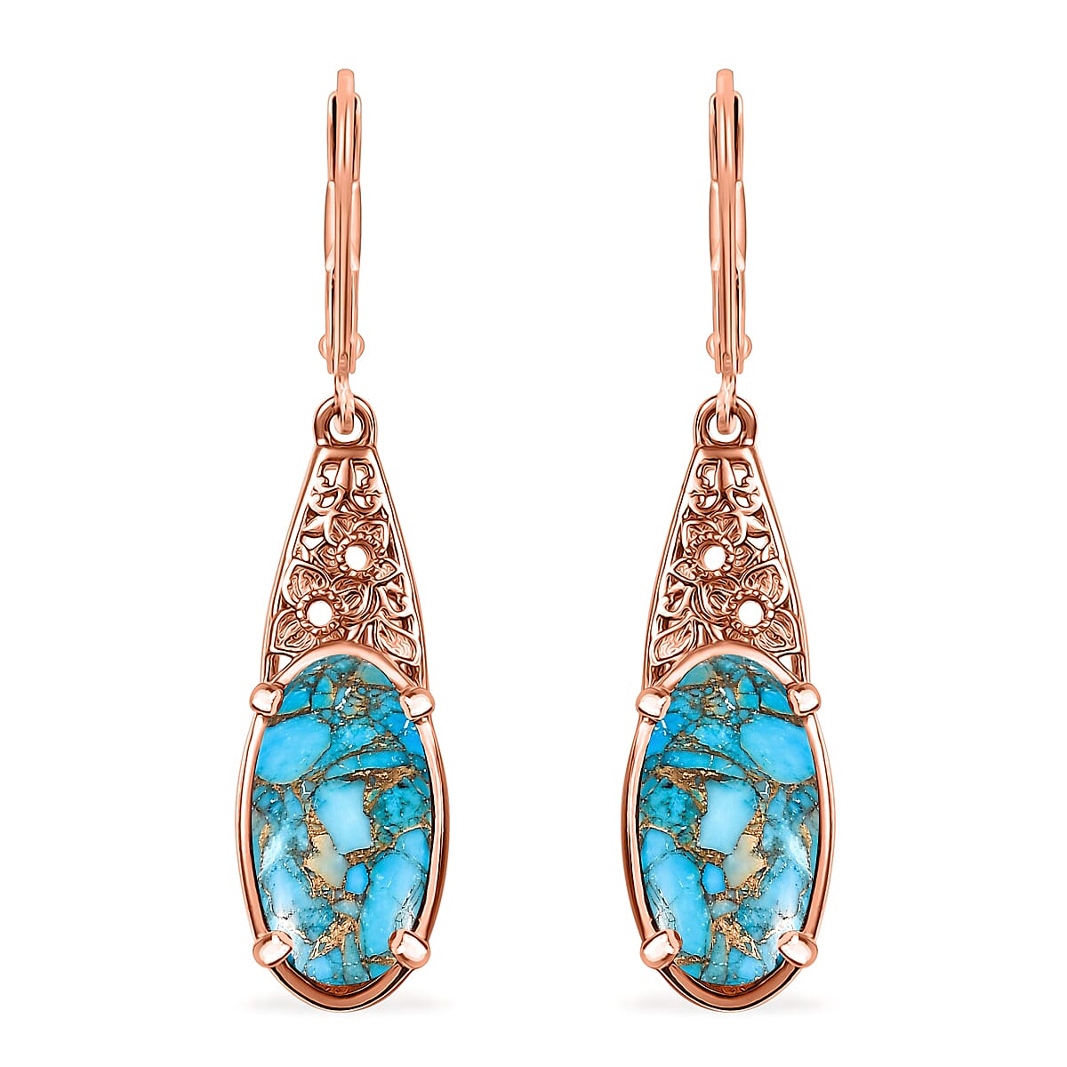 Karis Matrix Chestnut Brine Turquoise 6.10 ctw Lever Back Earrings in 18K RG Plated