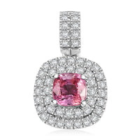 Certified & Appraised Rhapsody AAAA Padparadscha Sapphire and E-F VS2 Diamond 1.25 ctw Double Halo Pendant without Chain in 950 Platinum
