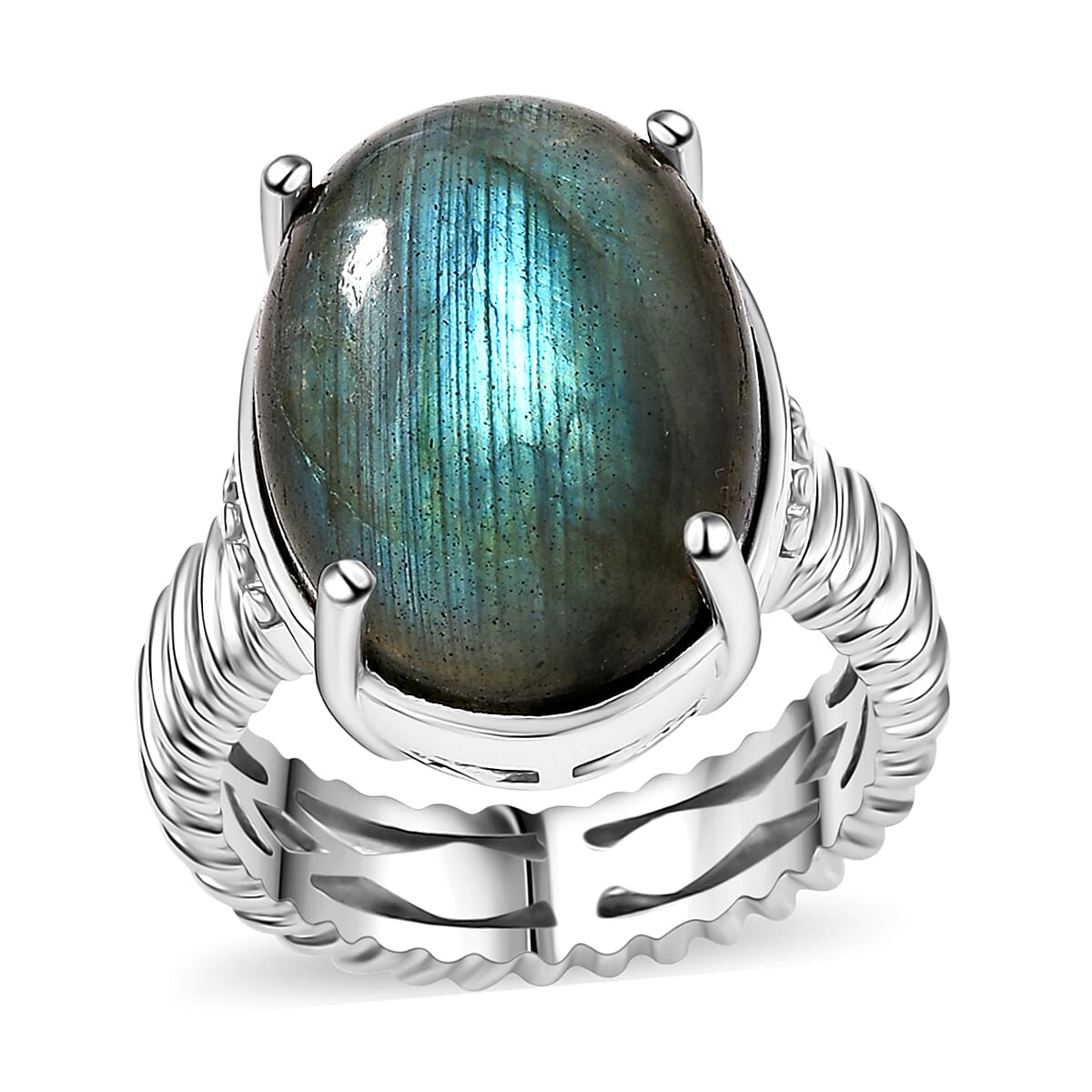 Karis Malagasy Labradorite Solitaire Ring in Plated Bond (Size 10.0) 14.25 ctw