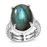 Karis Malagasy Labradorite Solitaire Ring in Plated Bond (Size 10.0) 14.25 ctw